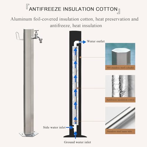 Stainless Steel Water Column Garden Water Tap, Outdoor Water Fountain Courtyard Hydrant, Garden Hose Holder with Faucet, Freestanding Antifreeze Faucet Water Dispenser,H86cm - Image 4