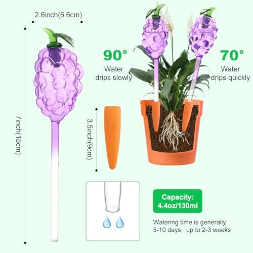 3 Packs Grape Plant Watering Globes with Terracotta Stakes, Glass Self-Watering Planter Insert, Automatic Watering Bulbs for Indoor & Outdoor Plants, Refillable via Top Opening - Image 5