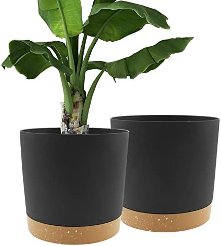 QCQHDU 12 inch Plant Pot, 2 Pack Planters for Indoor Plants with Drainage Holes & Saucer, Outdoor Flower Pots Home Garden Modern Decor by QCQHDU