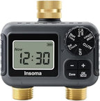 Insoma 2-Zone Water Timer Brass Inlet/Outlet, Programmable Outdoor Hose Faucet Timers with Auto/Manual Modes + Rain Delay, Waterproof Sprinkler Timer for Garden, Lawn, Yard, Pool | Save Water & Money by Insoma