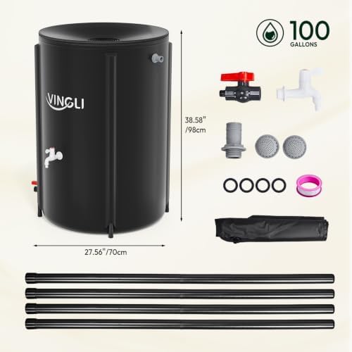 VINGLI Upgraded 100 Gallon Collapsible Rain Barrel, Portable Water Storage Collection System, Weather Proof Sturdy Tank Catcher Container with Filter Spigot Overflow Kit Black - Image 2