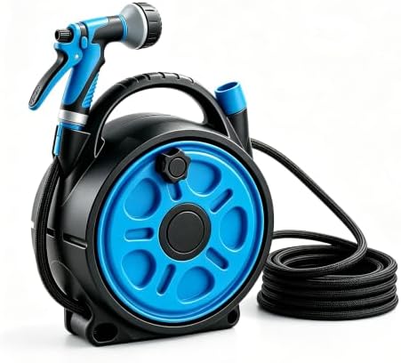 Portable Water Hose Reel, 15M Flexible Garden Hose with Multi-Pattern Spray Nozzle, Lightweight Handheld Hose Reel for Garden Watering, Car Washing, Patio & Pet Cleaning by Unknown