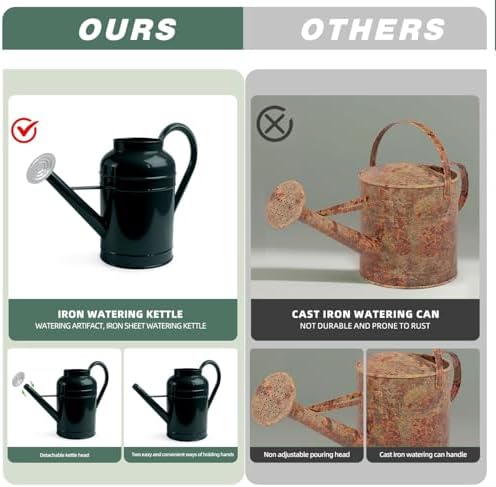 2.3 Gallon Dark Green Metal Watering Can for Plants and Garden with Removable Spout, Made of Galvanized Iron - Image 5