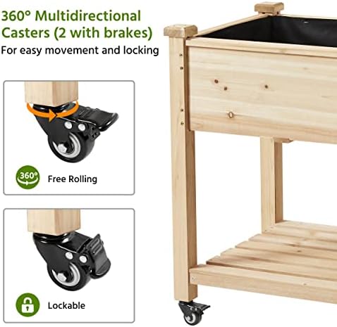 Yaheetech Raised Garden Bed with Wheels 42x23x33in Wooden Planter Box - Image 6