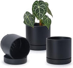 Phoenix Vine 6 Inch Planter Pot with Drainage Hole & Saucer, Deep Water Catch Tray, Straight Cylindrical Round Pot for Plants, Matte Black, Pack of 3, 23-C-S-3 by Phoenix+Vine