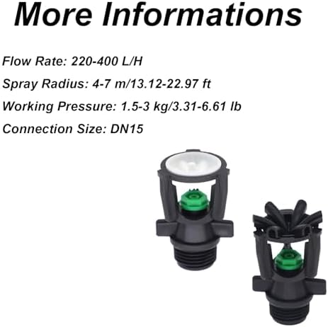 1/2-inch External Thread Automatic Rotating Spray Head, 360-Degree Mini Drip Irrigation Nozzle, for Lawn and Garden Irrigation, Green (10PCS, A+B) - Image 3