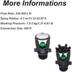 1/2-inch External Thread Automatic Rotating Spray Head, 360-Degree Mini Drip Irrigation Nozzle, for Lawn and Garden Irrigation, Green (10PCS, A+B) - Image 3