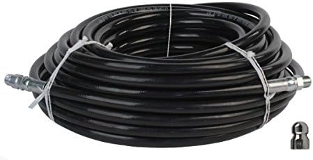 Schieffer 3/8in. x 100ft. 4000 PSI Thermoplastic Sewer Jetter Hose & 6.5 Orifice Button Nose Nozzle by Unknown