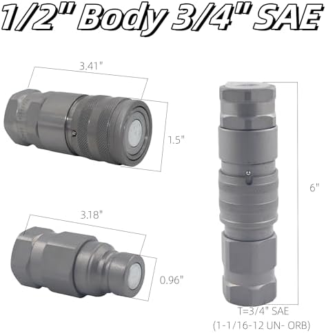 FFH 3/4'' SAE-12 Skid Steer Bobcat Flat Face Hydraulic Quick Connect Couplers Hydraulic Disconnect w/Dust Caps - Image 2