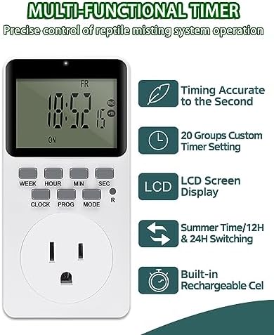 Reptile Mister Automatic Misting System, Reptile Humidifiers for Terrariums, Reptile Misting System with Programmable Timer & 6PCS Adjustable 360° Nozzles, for a Variety of Reptiles/Amphibians/Herbs - Image 4