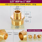 Hose Connector 6pcs Brass Pipe Hex Nipple Fitting 1/8" 1/4" 3/8" 1/2" 3/4" 1" BSP Male Thread Quick Adapter Coupler Connector for Garden Fitting(1l2to1) - Image 2
