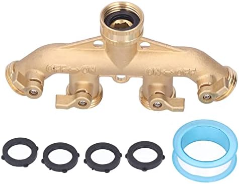 Brass Garden Hose Splitter (4 Way), Solid Connector NPT 3/4，Brass Connector Hose Spigot Adapter 4 Valves with 4 Extra Rubber Washers by Tissting