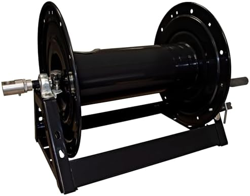 General Pump DHRA50450 3/8" x 450' Black Steel Hose Reel with Flat Sidewalls, A-frame, Pin Lock and Brake and Stainless Steel Swivel Inlet, 5000 Psi (450 Feet Capacity) by AmericanPressureInc