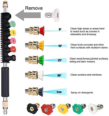 Selkie Pressure Washer Extension Wand Upgrade Power Washer Lance with Spray Nozzle Tips,30°,90°,120° Curved Rod, 1/4’’Quick Connect, Replacement for Anti-Leaked Ring 4000 PSI… (Pack of 2) - Image 2