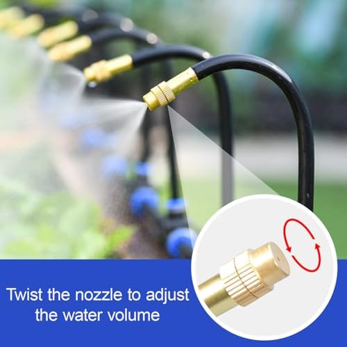 Upriver 30 Pcs Brass Misting Nozzles Tee with 8 Inch Built in Hose for 0.47"/12mm Tubing, 360° Rotation Adjustable Water Mister Nozzle Thread Sprayer for Garden Watering System - Image 4