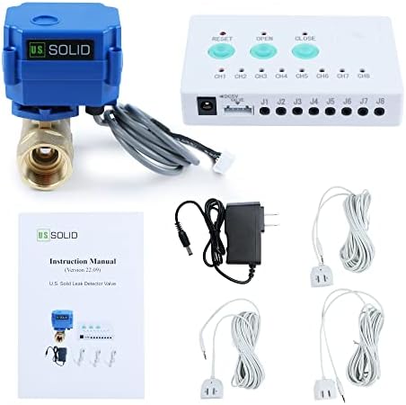 U.S. Solid Water Leak Detector with Auto Shutoff Valve, Sound Alarm, 3/4" Motorized Brass Ball Valve & 3 Sensors, Home Flood Prevention & Water Damage Defense for Basement, Laundry, Water Heater by USSolid