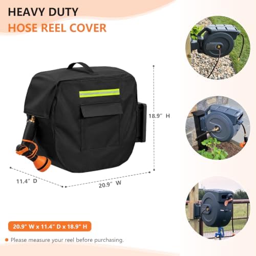 Retractable Garden Hose Reel Cover with Plush Lining, Heavy Duty 100% Waterproof Outdoor Wall Mounted Garden Hose Reel Cover with Side Pocket - 20.9" W x 11.4" D x 18.9" H (Cover Only) - Image 2