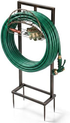 Garden Hose Holder with Storage Basket, Heavy Duty Freestanding Water Hose Stand with 4 Ground Spikes, Garden Hose Holder, Water Hose Stand, Hose Rack, Storage Basket, Outdoor Organizer - Brozne by Unknown