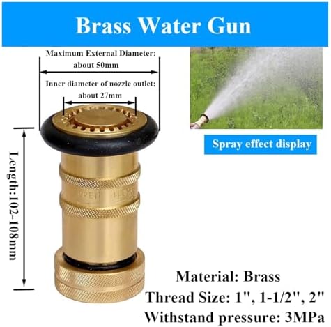 1-2" Heavy Duty Brass Fire Hose Nozzle – 1" Female NH/NST Thread, Adjustable Fog/Jet Spray for Firefighting & Gardening(2 inches) - Image 5
