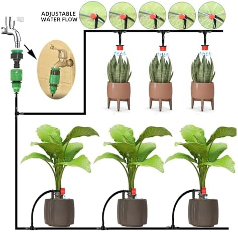 Adjustable Irrigation Drippers 1/4" Drip Irrigation Drippers Micro Plant Water Dripper System Garden Connector Watering & Self(200 PC Stake DRIPPER) - Image 6
