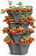 Vertical Garden Planter 4 Tier Stackable System 16 Plants, Space Saving Herb, Strawberry & Food Crop Planter with Center Support Hole for Indoor Outdoor Gardening (4, Slate Gray, Large) by SmartSpring