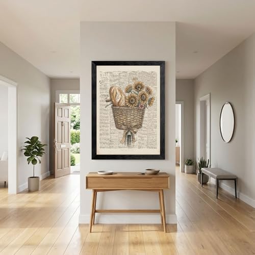 Framed Canvas Wall Art Vintage Bicycle Sunflower Bread Muted Ochre Art Canvas Print Poster Black Frame Wall Decor for Kitchen Rustic Cottagecore Art, Farmhouse Decor - 16x20 Inch - Image 4