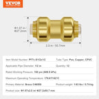 VEVOR Brass Pipe Fittings Push-Fit,Straight-Through,1/2" 12PCS - Image 7