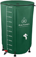 Collapsible Rain Barrel Kit - 100 Gallon / 380 L Portable Collapsible Water Container Tank - PVC Rain Collection System with Filter, Spigot, Outlet Valve, Overflow Tap and Hose by Pure Garden (Green) by PureGarden