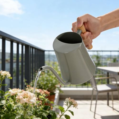 Watering Can Stainless Waterer with Long Spout and Wooden Handle Leak Resistant Semi Enclosed Top and Balanced Grip Suitable for Indoor Plants Balcony Gardens Office desks Home Decor - Image 4