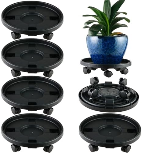 5 Packs Large Plant Caddy with Wheels 13" Rolling Wheeled Plant Stands Heavy-Duty Plastic Flower Pot Roller Base Movers Indoor Outdoor Planter Dolly with Casters Trolley, Black by KvyusFlourish