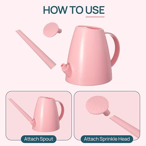 Modern 1.8 Liter Plastic Watering Can with Detachable Spout and Sprinkler Head, Designed for Controlled Pouring and Easy Handling, Pink - Image 2