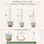 Bouqlife Large Hanging Planters with Macrame Plant Hangers for Indoor Outdoor Plants 3 Set 10" / 8" / 7" Self Watering Pots Hanging Baskets Flower Pot Holders 3 Different Size Green Large - Image 2