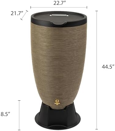 Newport 50‑Gallon Flat‑Back Rain Barrel with Stand & Planter Bundle – Sandstone | Removable Lid, UV-Stabilized Outdoor Water Storage - Image 3