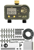 2 Zone Watering Timer with Brass Inlet & 40ft Drip Irrigation System for Raised Garden Beds by Vego