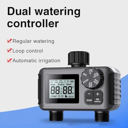 Sprinkler Timer, 2 Zone Smart Sprinkler Timer with Auto/Manual/Rain Delay Modes, Programmable Garden Hose Timers, Water-Saving Irrigation Controller for Lawn Yard Drip Systems (Black) - Image 6