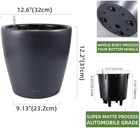 Dexceder 13x12 Self Watering Planter with Wheels (Slate Gray Matte) - Image 3