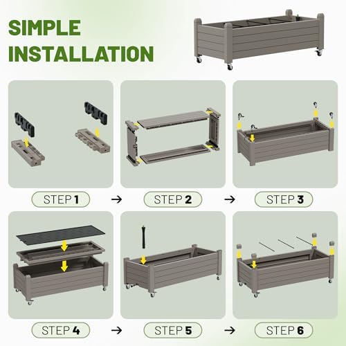 Fancyango Raised Garden Bed with Wheels 13.3" Hx2 -Gray - Image 7