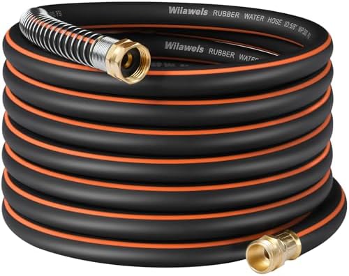 50FT x 5/8" Rubber Garden Hose, Heavy Duty Garden Water Hose, 300 PSI Working, 1000 PSI Burst, Swivel Handle with Stainless Steel Ring, 5-Layer Braided, All-Weather Outdoor Use, BG50GH06 by Wilawels