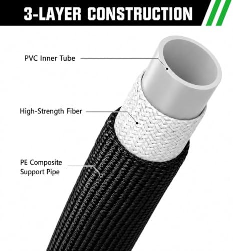 Black Non Expandable Garden Hose 25ft with 10 Function Nozzle, Lightweight 25 ft Water Hose for Yard, Lawn, Camping - Image 3