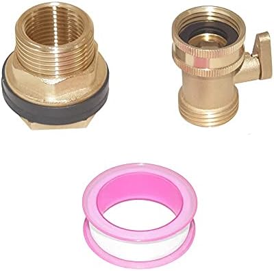 Joywayus 3/4"GHT Female x 1"NPT Male Brass Bulkhead Water Tank Connector & Garden Hose Shut Off Valve Kit with Rubber Washers and Teflon Tape (Pack of 2) - Image 6