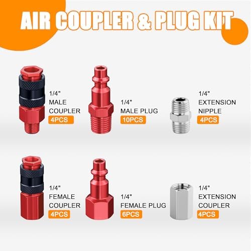34PCS 1/4" Aluminum Air Hose Fitting Coupler & Plug Compressor Kit - Image 2