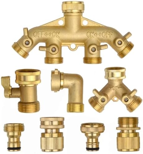 Duty Brass 1-2-4 Way Splitter Garden Hose Hexagonal Connector with Comfortable Grip Shut Off Valves Adapter Water Tap(Quickconnector USA) by Unknown
