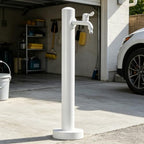 Outdoor Stainless Steel Garden Water Column, Freestanding Hose Stand with Double Faucet and Spray Gun, White Yard Hydrant for Gas Station, Car Washing(B,Height: 60cm/23.6in) by Lonmrrton