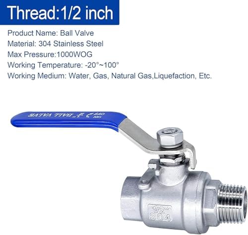 Ball Valve 1/2",1/2" Full Port Stainless Steel Ball Valve 304 NPT Water Valve, 1/2 inch Shut Off Valves for Oil and Gas with Blue Locking Handles 1000 WOG (1/2 inch, 2 pack) - Image 3