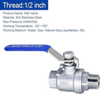 Ball Valve 1/2",1/2" Full Port Stainless Steel Ball Valve 304 NPT Water Valve, 1/2 inch Shut Off Valves for Oil and Gas with Blue Locking Handles 1000 WOG (1/2 inch, 2 pack) - Image 3