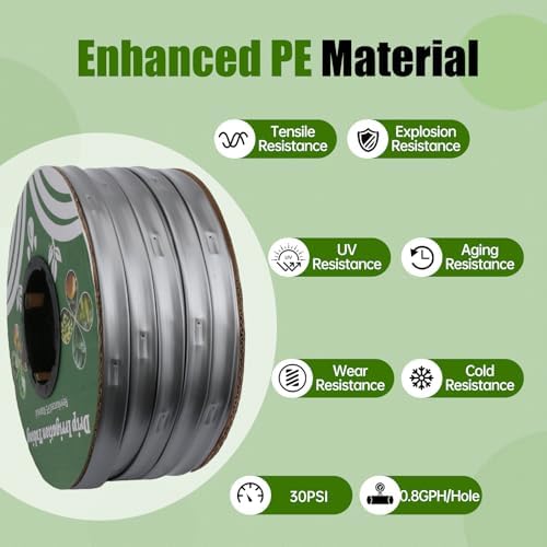 500FT 5/8" Drip Tape Irrigation Kit, 16 Mil Heavy Duty with 6" Emitter Spacing, Silver Reflective Drip Tape Helps Prevent Pecking & Biting Damage, Heat-Safe for Seedlings, Reinforced PE Material - Image 3