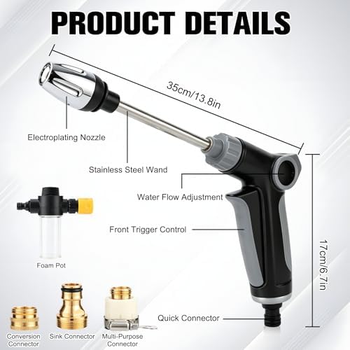 Turbo High Pressure Washer Gun, Heavy Duty Garden Hose Nozzle, Turn Any Hose into a High Pressure Water Cleaning Jet, Multi-Function Water Sprayer for Yard, Car, Pet Washing & Outdoor Cleaning - Image 6