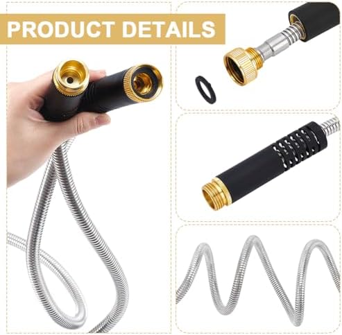 UNICRAFTALE 74Ft/22.5m Metal Garden Hose Kink-Free Compact Coil Lightweight Steel Aluminum Fitting Short Leader with 3/4" Ring Steel Garden Hose for Balcony Patio Car Wash - Image 4