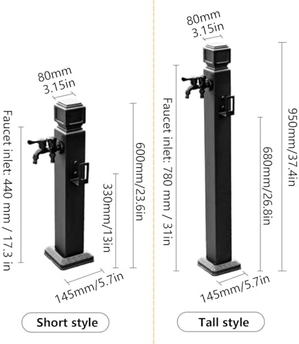 Freestanding Garden Water Column with Outdoor Hose Stand Stainless Steel Vertical Garden Water Column Double Outlet Faucet Suitable for Irrigation and Car Washing 60cm Spray Gun Faucet+10m Spray Gun - Image 3