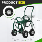 Hose Reel Cart, Hold Up to 300 ft of 5/8’’ Hose, Heavy Duty Garden Water Cart with 4 Wheels, Powder-coated Steel Outdoor Planting with Storage Basket for Garden, Lawn, Yard, Green - Image 3